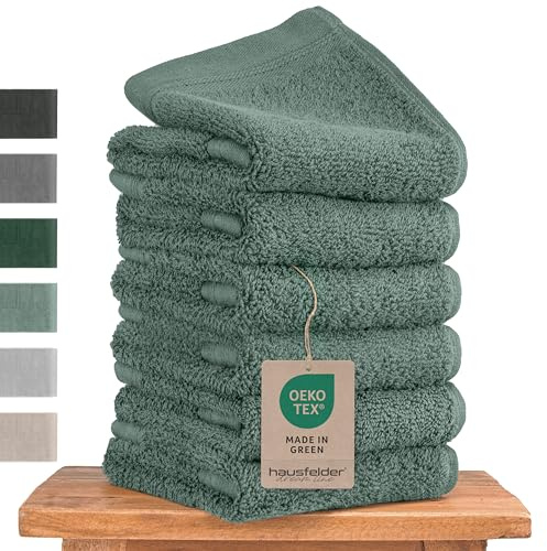 Hausfelder Gästehandtücher klein 30x50cm Set mit Aufhängeschlaufe – 6er Set hellgrün, weiche saugstarke Handtücher aus 100% Baumwolle, Oeko-TEX Zertifiziert