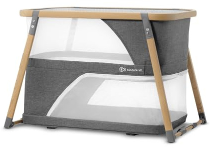 Kinderkraft Kinderreisebett 4 in 1 SOFI, Babybetten, Kinderbett, Baby Zustellbett, Reisebett mit Zubehör, mit Laufgitterfunktion, Modernes Design, Kleine Abmessungen nach Zusammenklappen, Grau