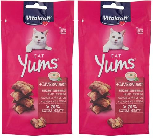 Vitakraft Cat YUMS, Katzensnack, mit herzhafter Leberwurst, extra fleischig, mit sichtbarer Füllung, im wiederverschließbaren Beutel (1x 40g) (Packung mit 2)