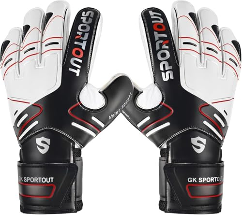 Sportout Torwarthandschuhe Kinder und Herren mit Fingersave Fußballhandschuhe mit Fingerschutz Torwart Handschuhe mit rutschfeste 4mm Latex