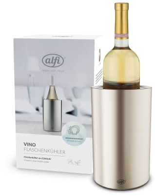 alfi VINO, champagne mat, Flaschenkühler aus Edelstahl für 0,70 bis 1l Flaschen, Weinkühler, Sektkühler, Kühlhalten ohne Kondenswasser und Eiswürfel, spülmaschinenfest, BPA-frei