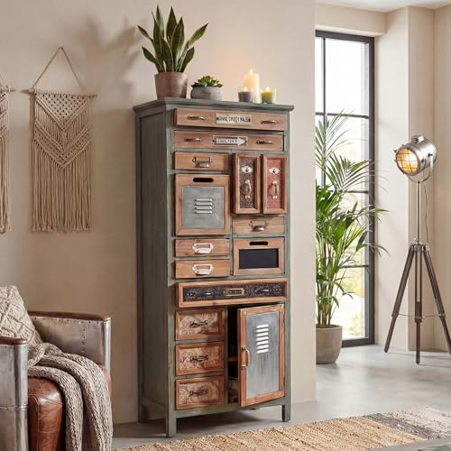 Mendler Apotheker-Schrank HWC-A43AM 138x57x32cm Tanne Vintage | Kommode, Holz, massiv Vintage, Shabby-Look
