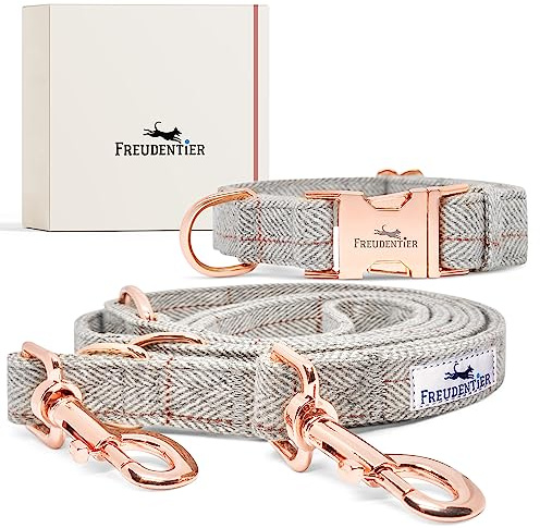 FREUDENTIER Hundehalsband und Hundeleine 2m im Set - Classic Kollektion | Halsband & Leine perfekt abgestimmt im edlen Look - Inkl. Geschenkbox - Für kleine, mittelgroße & große Hunde