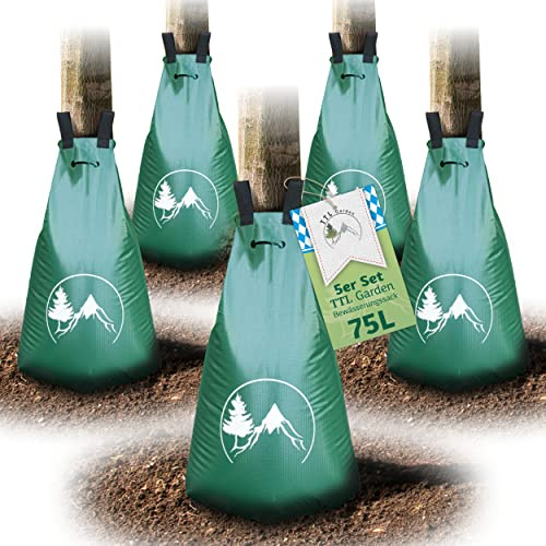 TTL GARDEN 5x 75L Baum Bewässerungssack - 400g/m² PVC robust & UV-stabil | - 5er Set 75 Liter Wassersack, Baumbeutel 75 Liter Tröpfchenbewässerung für Bäume - Giesssack Wasserbeutel Bewässerungssystem
