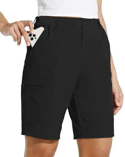 WILLIT Damen Shorts Wanderhose Kurze Hose Sommer Cargohose Radhose Stretch Sporthose Golfshorts Schnelltrocken Wander Outdoor Leichte Reise Shorts mit Taschen Schwarz XXL