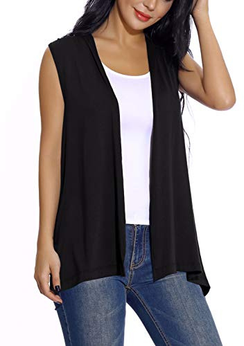 EXCHIC Damen Lassig Armellose Leichte Strickjacke Offene Vorderseite Tunika Weste