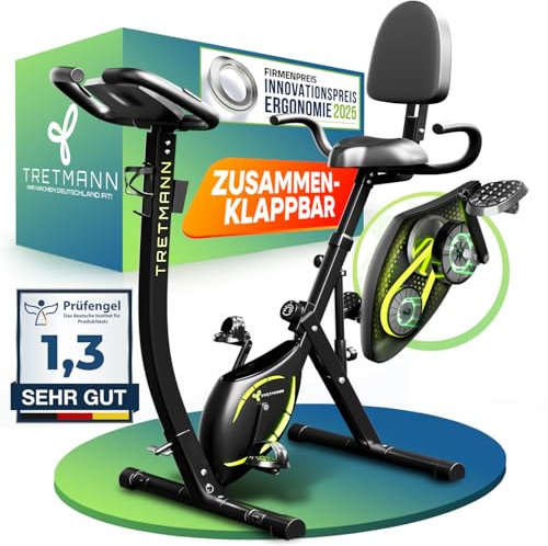 Tretmann NEU 3in1 Heimtrainer Fahrrad klappbar -extra komfortabel& leise- [SoftFoam] DEKRA geprüft - mit tiefem Einstieg Hometrainer Fahrrad Ergometer klappbar