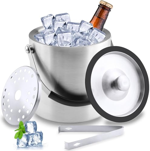 Zosenyer 1.6L Eiswürfelbehälter, Eisbehälter mit Deckel, Eiskübel mit Clips und Sieb, Eiswürfelbehälter Edelstahl, Perfekt zum Abkühlen von Getränken, Ice Cube Tray, Bier, Flaschenkühler für Wein