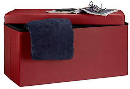 Relaxdays Faltbare Sitzbank 38 x 76 x 38 cm HxBxT, dunkelrot | 2-Sitzer m. Stauraum, Kunstleder Sitzhocker bis 300 kg