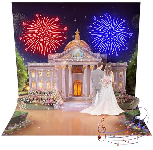 Joli Coon Pop up Hochzeitskarte mit Musik und Licht - 3D Pop up Karte zur Hochzeit mit Lichteffekt, Kuvert und Siegelsticker