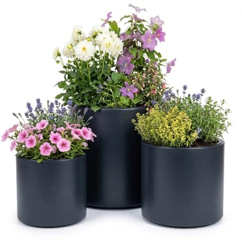 Prosperplast Blumentopf - Übertopf mit Einsatz | aus robustem Kunststoff | für Innen und Außen | UV-beständig und Frostbeständig | Anthrazit | 46,8 x 45 cm