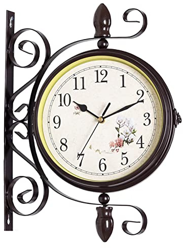 Tuzsocr Bahnhofsuhr doppelseitig Vintage Retro Style Uhr für Bahnhof Korridoren Gärten Wohnzimmer Grau Farbe 30cm