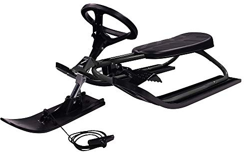 STIGA Snowracer Iconic - Robuster Lenkschlitten für Kinder ab 5 Jahren mit Stahlrahmen, Bremse und Zugseil, Max. Belastung 80 kg - Ideal für Winterspaß, Schwarz