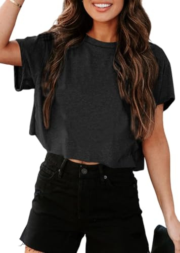 Tankaneo Damen Crop Top Oversize Sport T Shirt Rundhals | Sommer,Kurz,Bauchfrei Shirt,Loose Fit,Casual,Cropped Oberteile,Locker Blusetop
