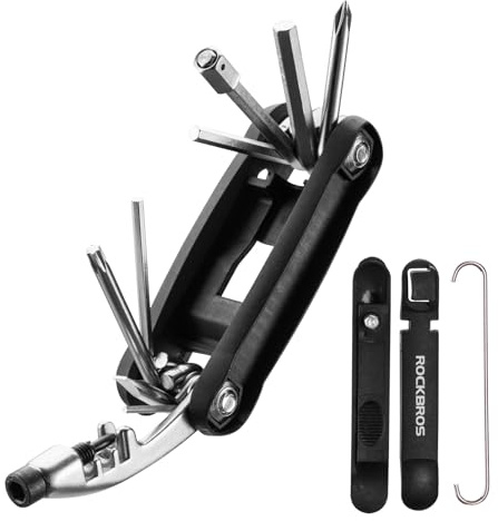 ROCKBROS Fahrrad Multifunktionswerkzeug Flickzeug Multitools Faltwerkzeug Radwerkzeug Set 12 in 1 Reparatur Schwarz