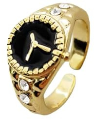 Vintage Uhrenring Golduhr Knuckle Ring Uhr Offener Fingerring Retro Stapelring Verstellbarer Handgefertigter Ringschmuck für Frauen und Mädchen