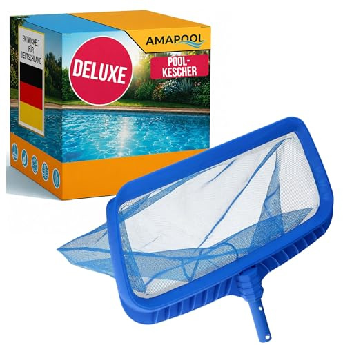 Amapool Poolkescher - Stabiler Bodenkescher mit Tiefem Netz - Pool Zubehör | Algenkescher zur Pool Reinigung mit Feinmasch-Netz, pool kescher Set Ergänzung, Schwimmbad Zubehör für 28 mm Stangen