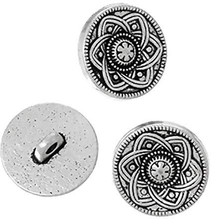 12 Metallknöpfe 15mm rund antiksilber Knöpfe Knopf Ösenknöpfe Blumen Muster DIY
