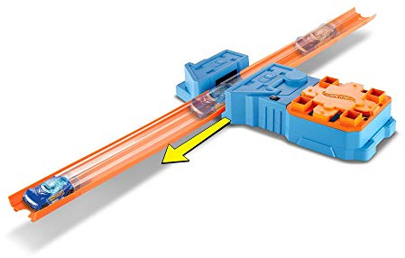 Hot Wheels Bahn Track Builder, Beschleuniger Bauset zum Spielen mit der Autorennbahn von Hot Wheels, mit 2 Tracks und inkl. 1 Spielzeugauto, Spielzeug ab 6 Jahre, GBN81