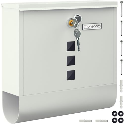 MONZANA® Briefkasten Kreuzschloss mit Kupfer-Schließzylinder drehbare Abdeckung 31x10x34 cm Sichtfenster Namensschild Zeitungsfach einfache Montage legierter Stahl 2 Schlüssel Postkasten Weiß