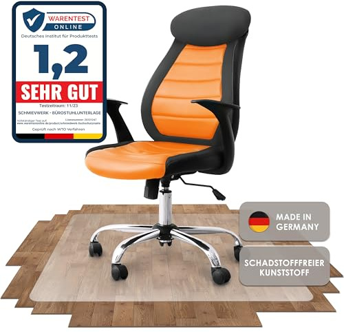 SCHUTZ-FUX Bodenschutzmatte - Robuste Bürostuhlunterlage für Hartböden, rutschfest und Einfach zu Reinigen, Verschiedene Größen - Made in Germany (90x120cm)