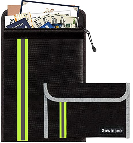 Verbessert 2 Stück Feuerfeste und wasserdichte Tasche(38x28.5cm, 20x13.5cm) Mehrschichtig Glasfasermaterial, Feuersichere wasserdichte Aktentasche für A4 Dokumente, Passport Bankdatei Geld Wertsachen