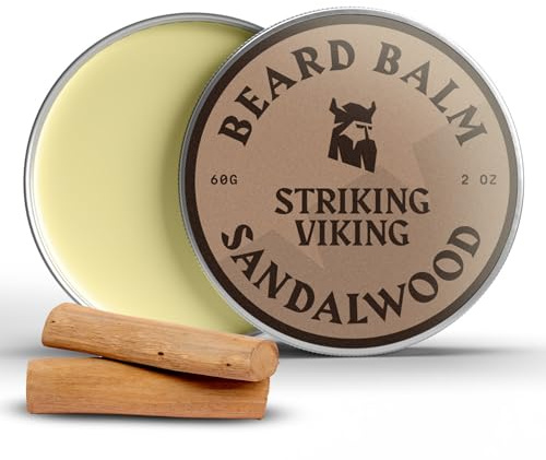 Striking Viking Bartbalsam für Herren - Leichter Halt, Sandelholz, 2 oz - Leave-in Bartbalsam mit Sheabutter, Teebaum-, Argan- & Jojobaölen - Beard Balm Glättet, formt & pflegt raues Haar
