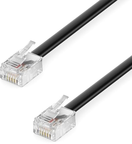 deleyCON 1m Telefonkabel - RJ11 Modularkabel 6P4C Westernkabel - 2x RJ11 Stecker mit Flachkabel für Telefondose Modem Router Fax ISDN DSL VDSL Internet Schwarz