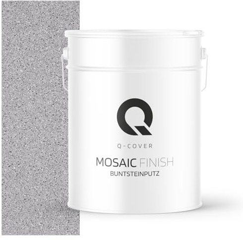 Q-COVER Buntsteinputz 12,5 Kg Grau M03 Mosaikputz Sockelputz Dekorative Putz Innen & Außen Fassadenputz Fertigputz Edelputz Oberputz Kratzfest Wetterfest