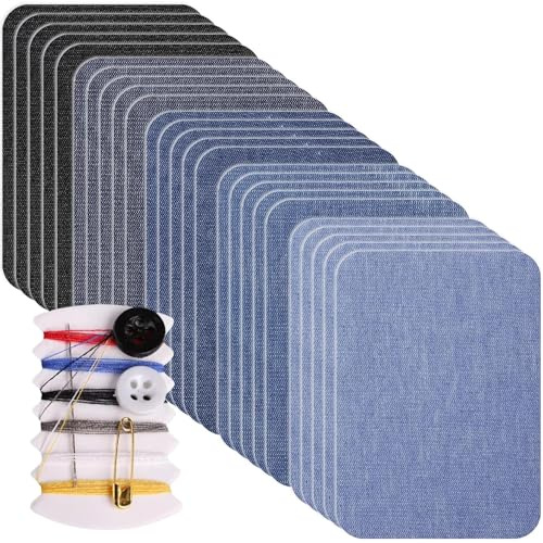 peiqiup 25 Stück Jean-Flicken zum Aufbügeln für Innen und Außen Stärkster Kleber, 100% Baumwolle, Größe 3 x 4 (7,5 cm x 10,5 cm), Schwarz Farben Verschiedene Blautöne