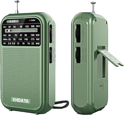 XHDATA D220 Radio Klein, FM AM UKW Radio, Batteriebetriebenes Nostalgieradio, WeltempfängerRadio, Taschenradio mit Ausgezeichneter Empfangsqualität, Familie und Senioren (Grün)