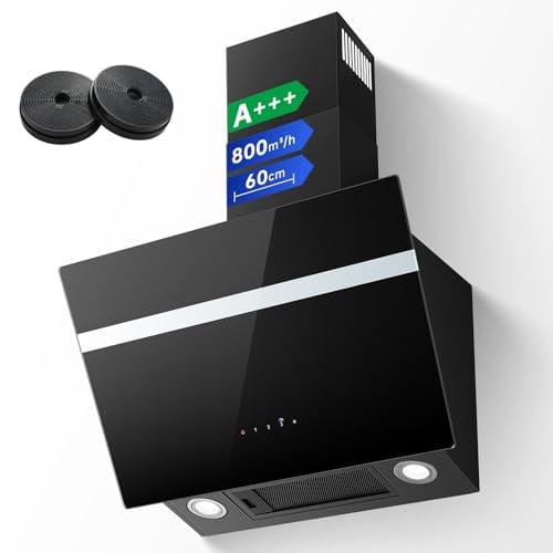 TopStrong Dunstabzugshaube 60cm, 800 m³/h Abzugshaube Umluft/Abluft mit Aktivkohlefilter, A+++, Leise Kopffreihaube mit LED-Beleuchtung, Wandhauben 3 Stufen + Booster Touchscreen, Bürstenloser Motor