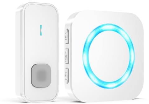 AIMAX Funkklingel mit 1 Empfänger und 1 Sender,klingel Haustür kit,400m Hohe Reichweite, IP55 Wasserdicht, 55 Klingeltöne, 5 Lautstärkestufen Mit LED-Blitz,kabellose Installation