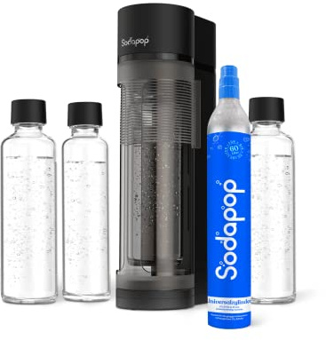 Sodapop Wassersprudler Logan Starterset mit CO₂-Zylinder und 3x Glasflasche, Matt Schwarz, Höhe 42,6 cm