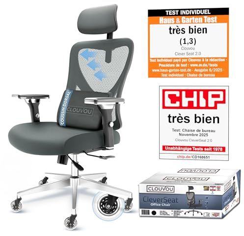 CLOUVOU CleverSeat Bürostuhl Ergonomisch [TESTSIEGER] Schreibtischstuhl 100% individuell einstellbar | Büro Stuhl & Gaming Stuhl | Computerstuhl Home Office Chair Ergonomic | Drehstuhl 150 kg