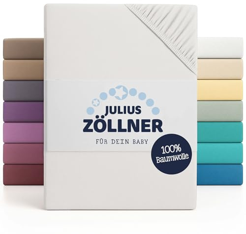 Julius Zöllner Jersey Spannbettlaken für Baby- & Kinderbett, 100% Jersey-Baumwolle, OEKO-TEX Standard 100 zertifiziert, Größe: 60x120cm / 70x140cm, 2er Pack, weiß