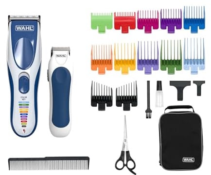 Wahl Color Pro Akku-Kombi-Haarschneidemaschine, farbcodierte Kämme | Akku-Haarschneider mit Mini-Trimmer, Präzisionsklinge, Lithium-Akku, 60 Min. Laufzeit für die ganze Familie