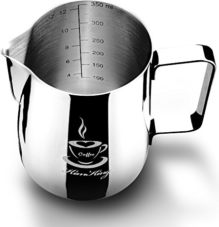 OneChois Milch Pitcher rostfreiem Edelstahl Milchkännchen perfekt für Milchaufschäumer Cappuccino Milchschau (350ml)