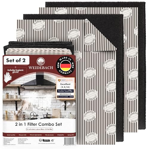 WEIDEBACH® 2x 2in1 Dunstabzugshauben Filter Set mit AKTIVKOHLE & FETTFILTER, 57x47 cm [zuschneidbar] – nur 1,2 cm dick –, Dunstabzugshauben-Filter, Kombifilter Abzugshaube, Aktivkohlefilter Dunstabzug