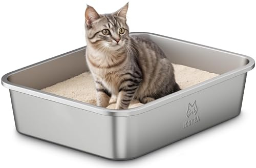 Edelstahl Katzenklo, Große Katzentoilette, XXL Katzentoilette Edelstahl Offen, Metall Katzenklo für Katzen Aller Größen & Kaninchen, Antihaftbeschichtet, Geruchsfrei, Leicht zu Reinigen, 40x30x10cm