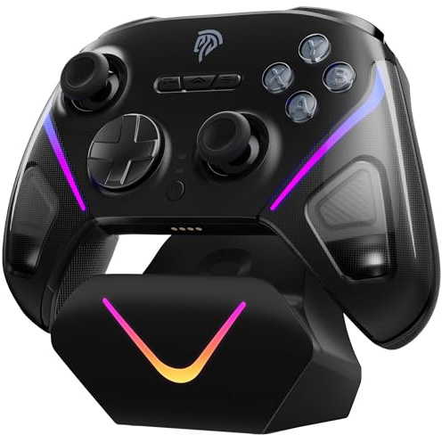 EasySMX D10 Controller PC mit Ladestation, Wireless Controller mit TMR Joystick & 2 in 1 Trigger, 1000Hz Polling Controller mit RGB für PC/Switch/Handy-Schwarz