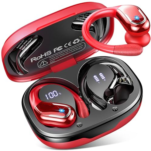 Bluetooth Kopfhörer Sport, 75Std Kopfhörer Kabellos Bluetooth 5.4, HiFi Stereo Tiefer Bass Wireless Earbud, 4 ENC Noise Cancelling Mic, IP7 Wasserdicht in Ear Ohrhörer mit Ohrhaken, USB-C LED-Anzeige