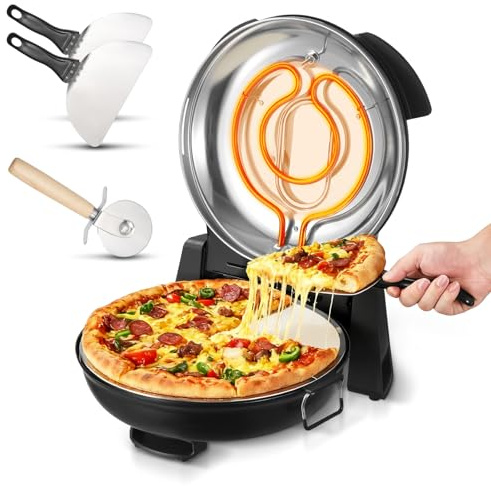 VEVOR Pizzaofen elektrischer Pizzamaker 1200 W Pizzakocher mit Cordieritstein, 5-stufige Temperaturregelung, Sichtfenster für präzises Kochen, erhitzt bis zu 420 °C, Backofen für Zuhause schwarz