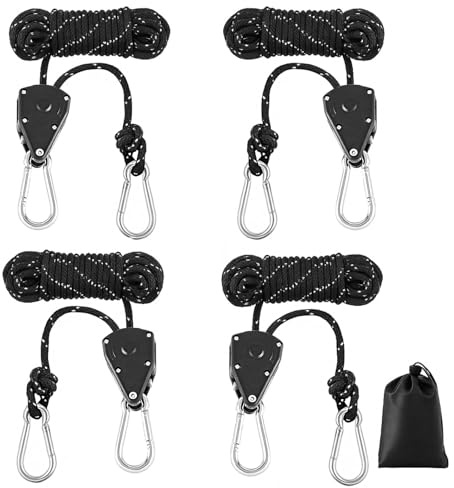 JALEVID 4 STK. 4mm 4M Reflektierend Abspannseile mit Seilspanner, Verstellbare Seil Ratsche, Einstellbare Zeltschnur, Leichte Abspannleine, Seilratsche für Zeltplane, Camping, Sonnensegel, Aufhängung