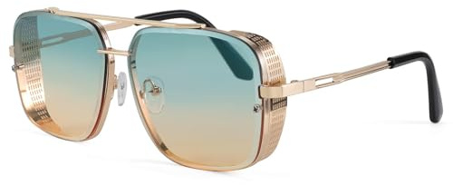 FEISEDY Vintage 70er 80er Sonnenbrille Herren Square Steampunk Brille B2894 | Damen Retro-Mode, Metall Rahmen, UV400 Schutz