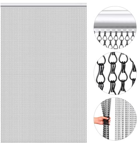VeYocilk Fliegengitter Kette für Türen Schwarz 90 x 210cm Aluminium Kettenvorhang