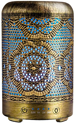 Diffuserlove Aroma Diffuser Luftbefeuchter Humidifier 100Ml Metall Diffusor für ätherische Öle 7 Farbe Licht Aromatherapie Golden