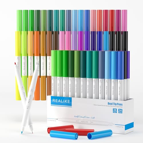 REALIKE Sublimation Infusible Marker Stifte Kompatibel mit Cricut Maker 3/Maker/Explore 3/Air 2/Air Dual Tips 1.0/0.4 Tipps Zeichnung Tinte Wärmeübertragung für Cricut Becher Wärmepresse