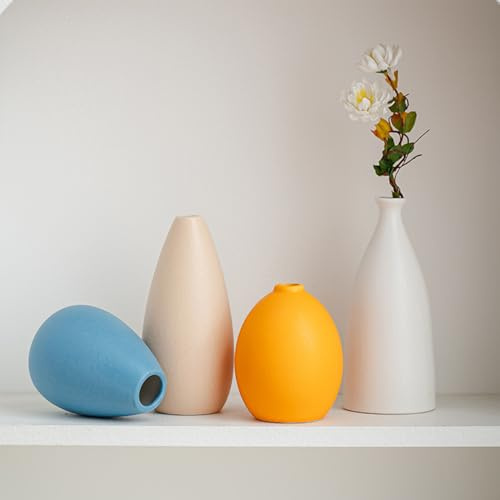 Rongxze 4 Stück Moderne Keramikvasen, Morandi-Farben, minimalistische Tischdekoration, Nordischer Stil,Boho Dekor vasen, Pampasgras Vasen, geeignet für Wohnzimmer, Schlafzimmer