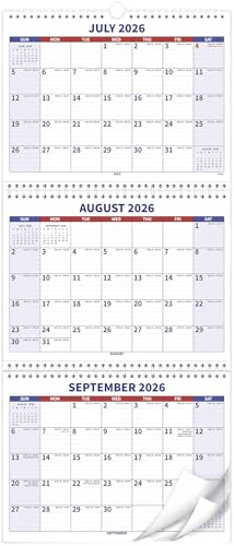 Wandkalender 2026-2028 - Juli 2026 - Juni 2028, 3-Monats-Wandkalender 2026-2028, 2-Jahreskalender, 3-Monatskalender, vertikale Anzeige (gefaltet in einem Monat), Move-a-Page, 27,9 x 63,5 cm, Feiertage